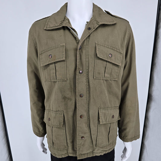 Vintage 1970s Unbranded M-65 Style Olive Field Jacket w/ Pile Lining (L)