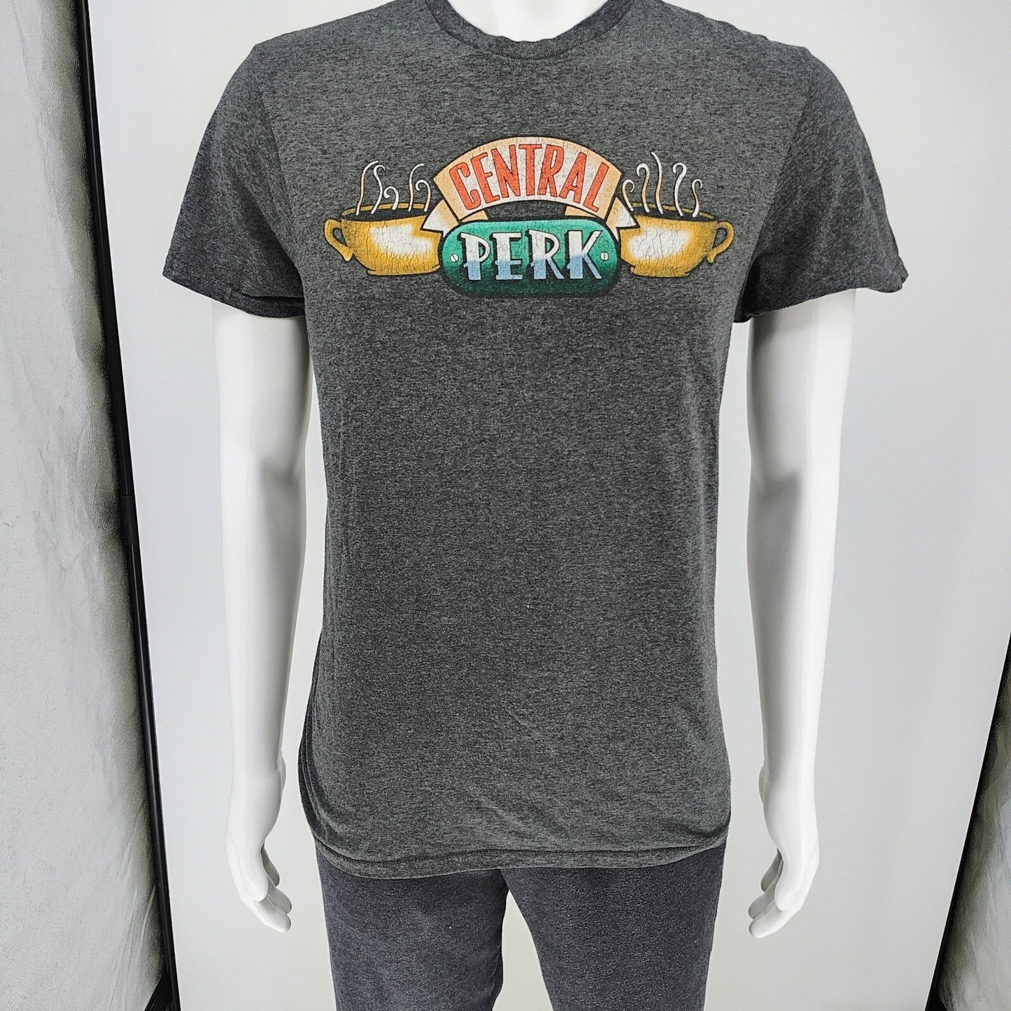 2010s Friends Central Perk Logo Heather Gray Licensed Graphic T-Shirt (M)