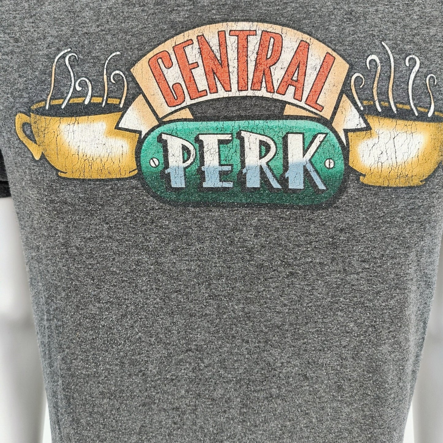 2010s Friends Central Perk Logo Heather Gray Licensed Graphic T-Shirt (M)
