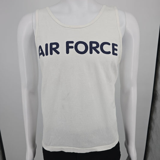 Vintage 1990s Fruit of the Loom White Air Force Cropped Fit Tank Top (XL)