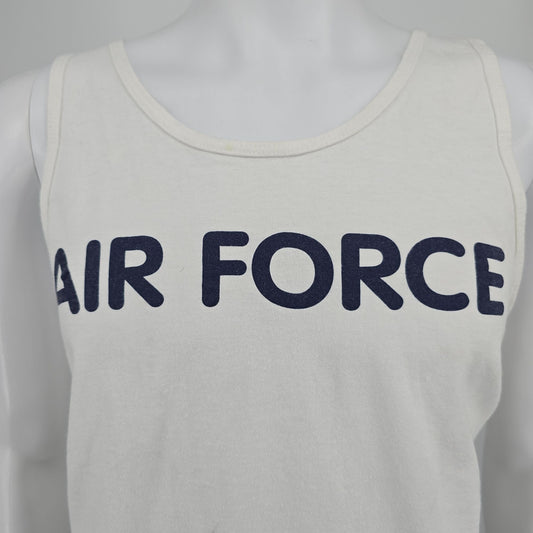 Vintage 1990s Fruit of the Loom White Air Force Cropped Fit Tank Top (XL)