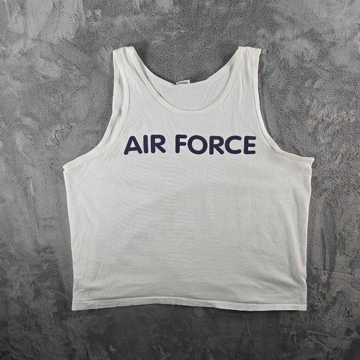 Vintage 1990s Fruit of the Loom White Air Force Cropped Fit Tank Top (XL)