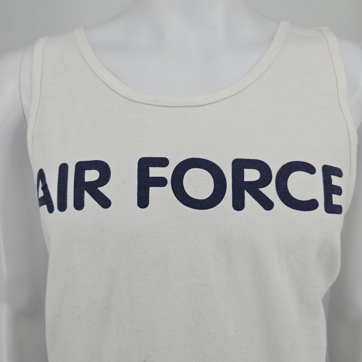 Vintage 1990s Fruit of the Loom White Air Force Cropped Fit Tank Top (XL)