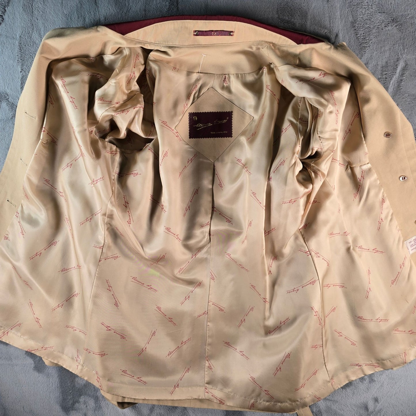 Vintage 1970s Etienne Aigner Women's Tan/Burgundy Belted Trench Coat Jacket (M)