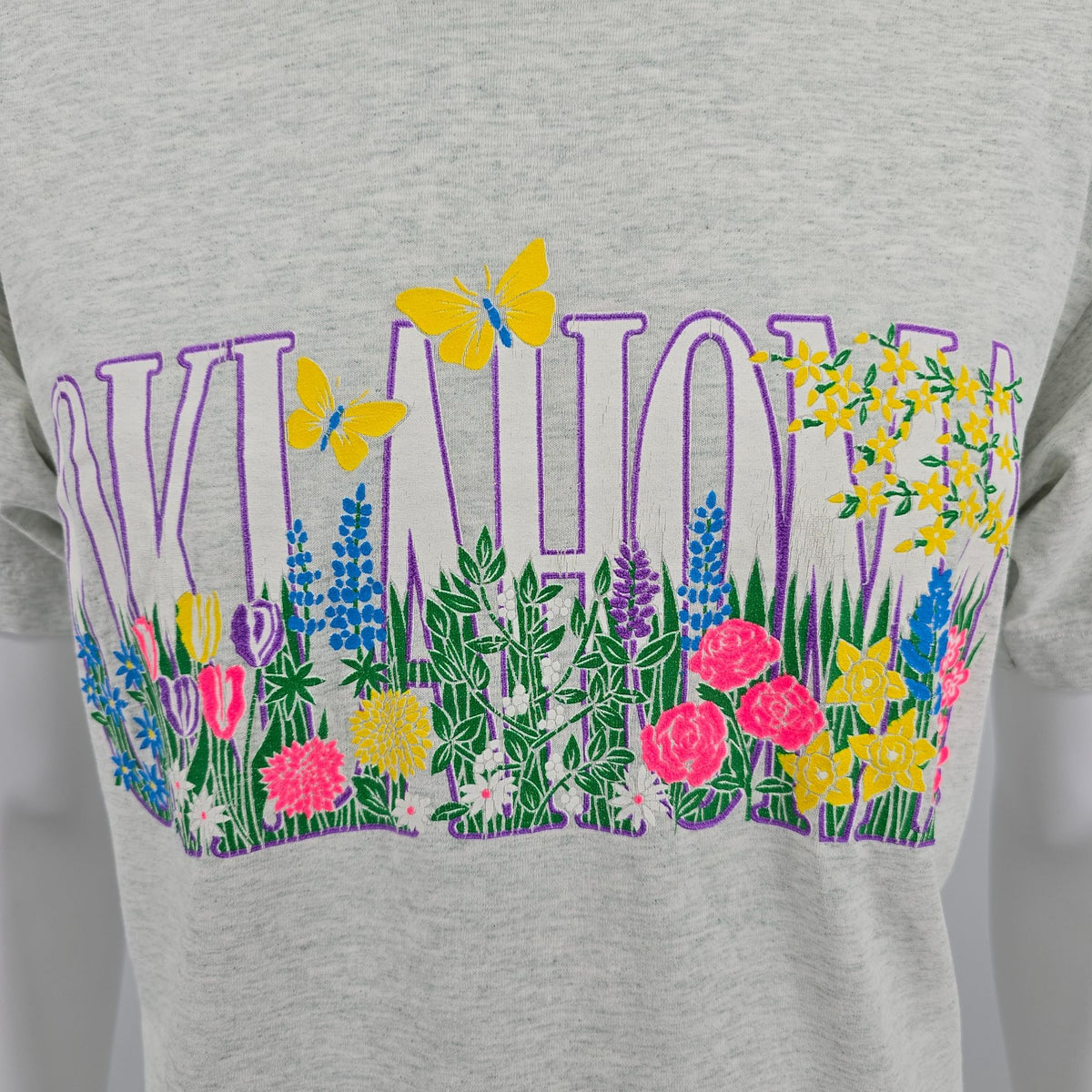 Vintage 1990s Fruit of the Loom Oklahoma Floral Butterfly Souvenir T-Shirt (M/L)