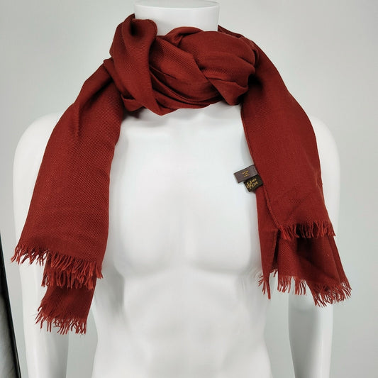 Loro Piana Red Made in Italy 70% Cashmere 30% Silk Raw Edge Scarf (70.5" Length)