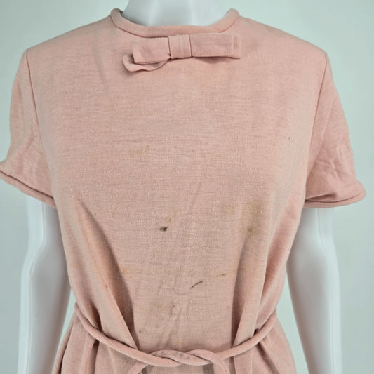 Distressed Vintage 1960s Lady in Waiting Pink Bow Neck Maternity Dress (L)