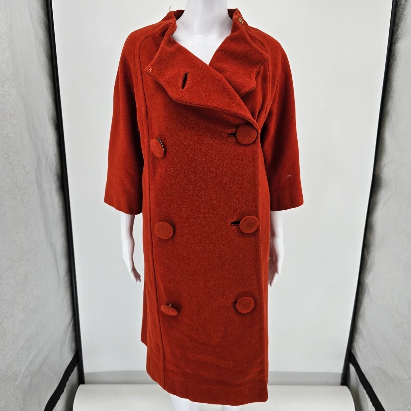 Vintage 1960s CuddleCoat New York Burnt Orange Double-breasted Overcoat (L)