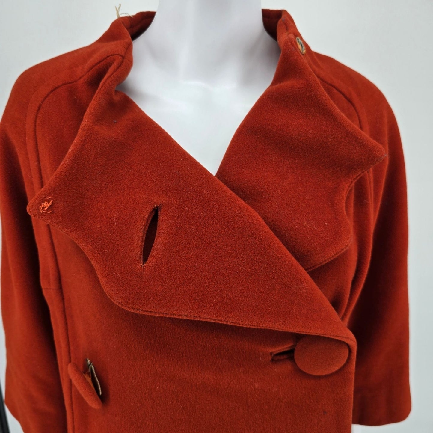 Vintage 1960s CuddleCoat New York Burnt Orange Double-breasted Overcoat (L)