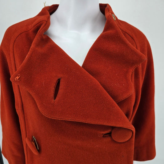 Vintage 1960s CuddleCoat New York Burnt Orange Double-breasted Overcoat (L)