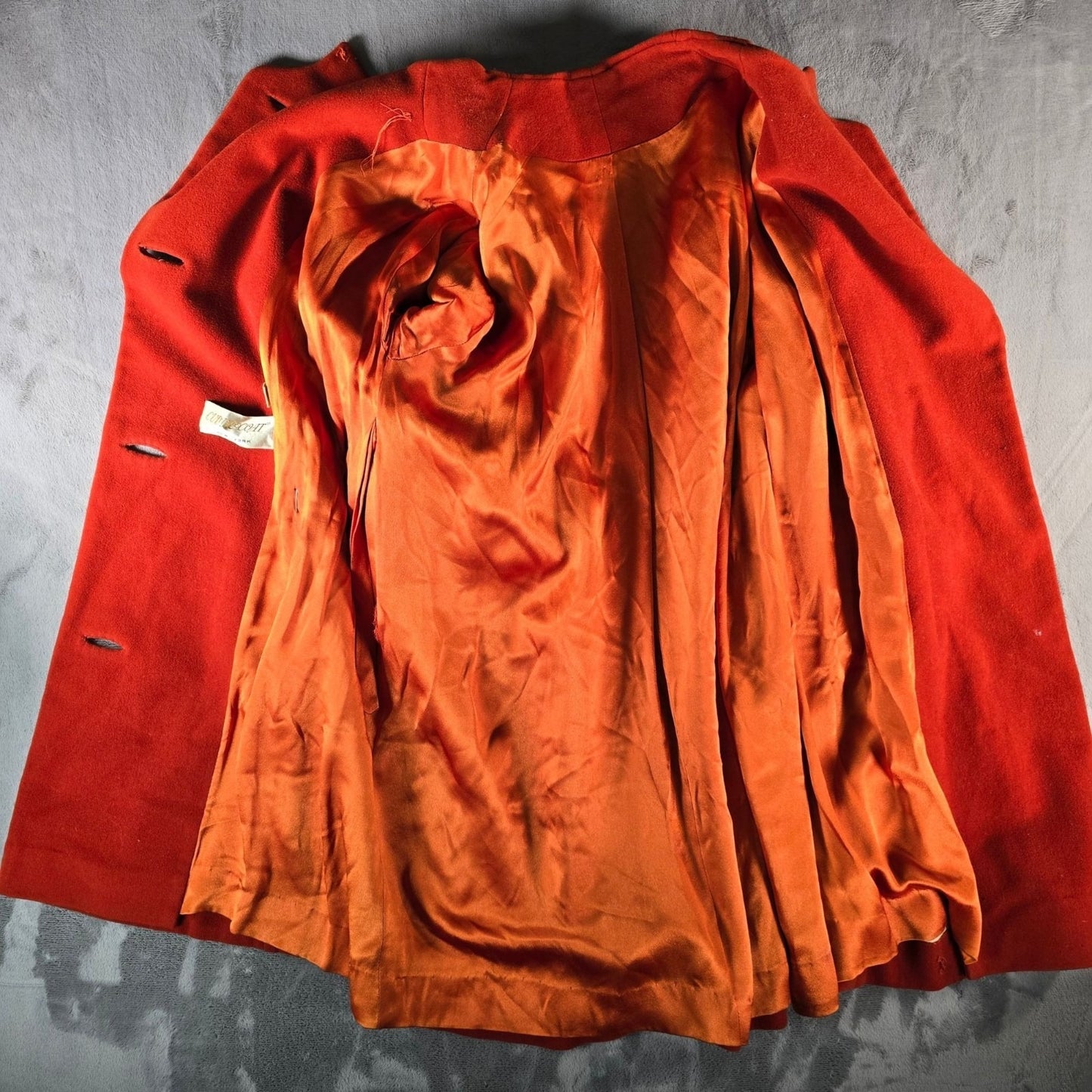 Vintage 1960s CuddleCoat New York Burnt Orange Double-breasted Overcoat (L)