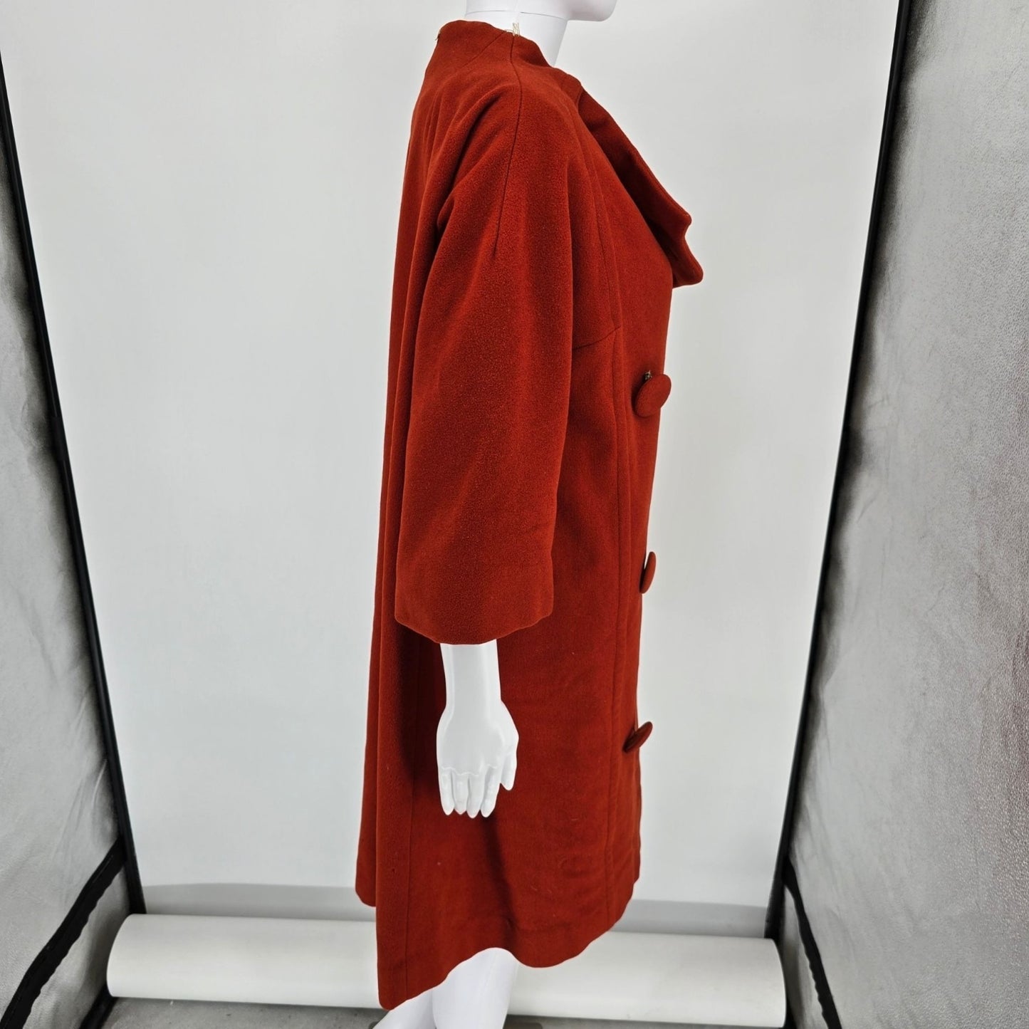 Vintage 1960s CuddleCoat New York Burnt Orange Double-breasted Overcoat (L)