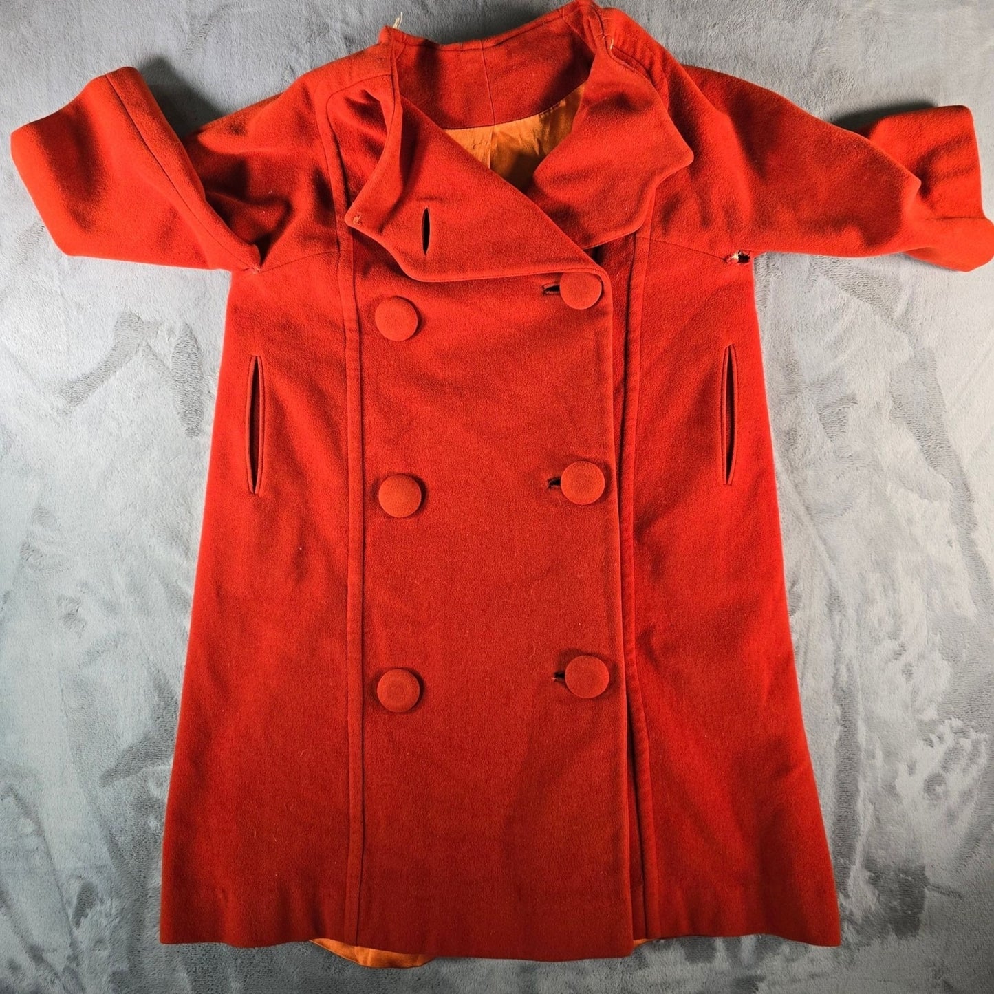 Vintage 1960s CuddleCoat New York Burnt Orange Double-breasted Overcoat (L)