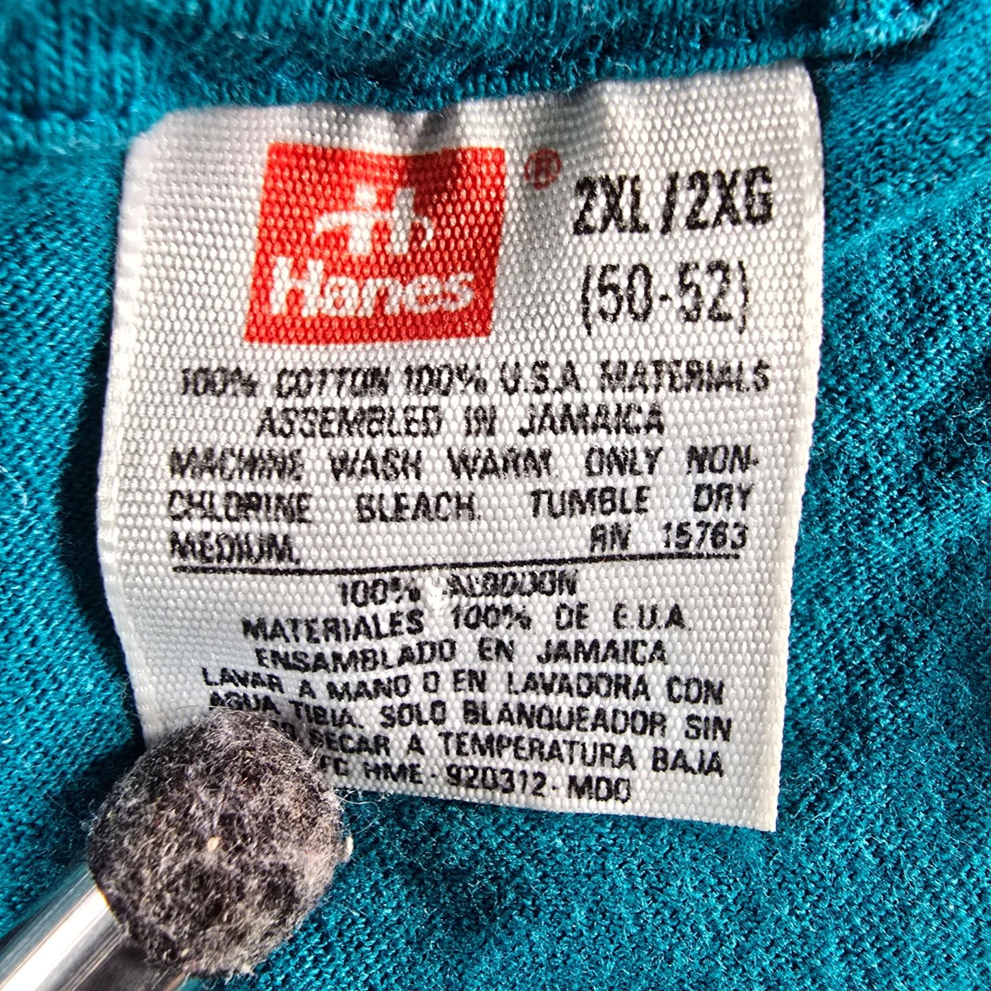 Distressed Vintage Late 1990s Hanes Blank Teal Single Stitch T-Shirt (XL)