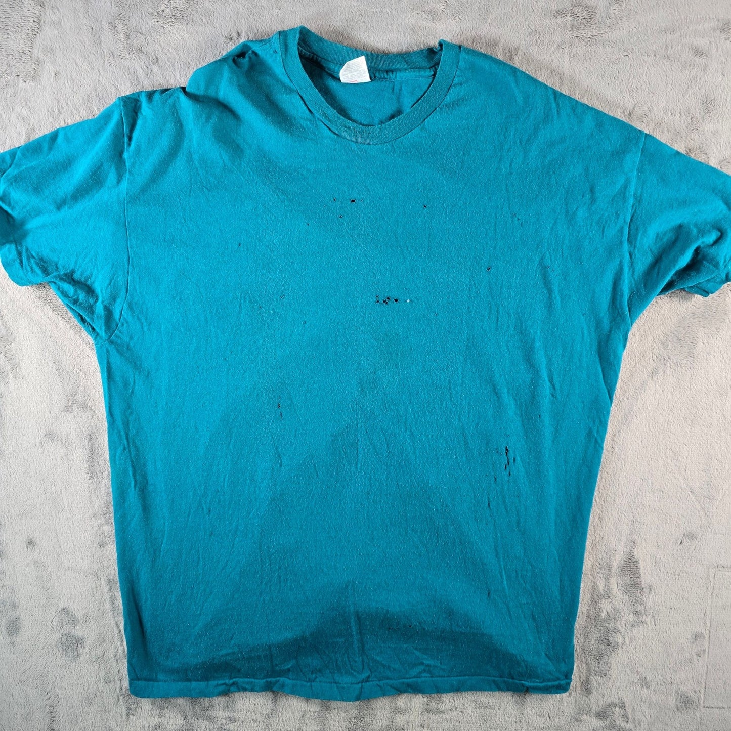 Distressed Vintage Late 1990s Hanes Blank Teal Single Stitch T-Shirt (XL)