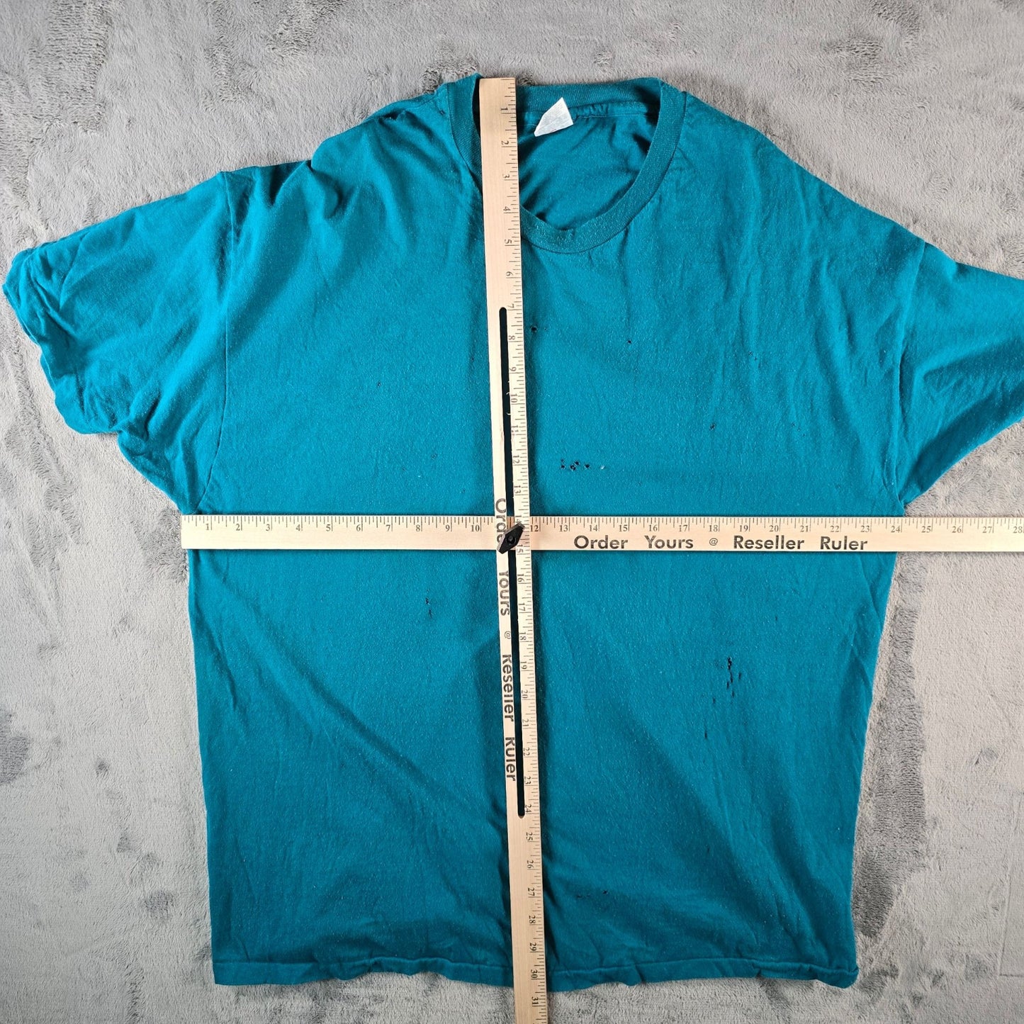 Distressed Vintage Late 1990s Hanes Blank Teal Single Stitch T-Shirt (XL)