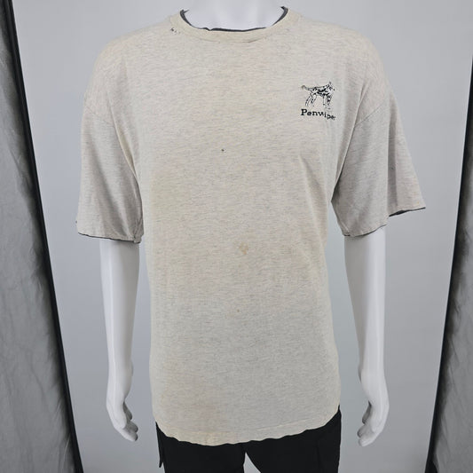 Distressed Vintage 1990s Tee Jays "Penwiper" Embroidered Dalmatian T-Shirt (XXL)