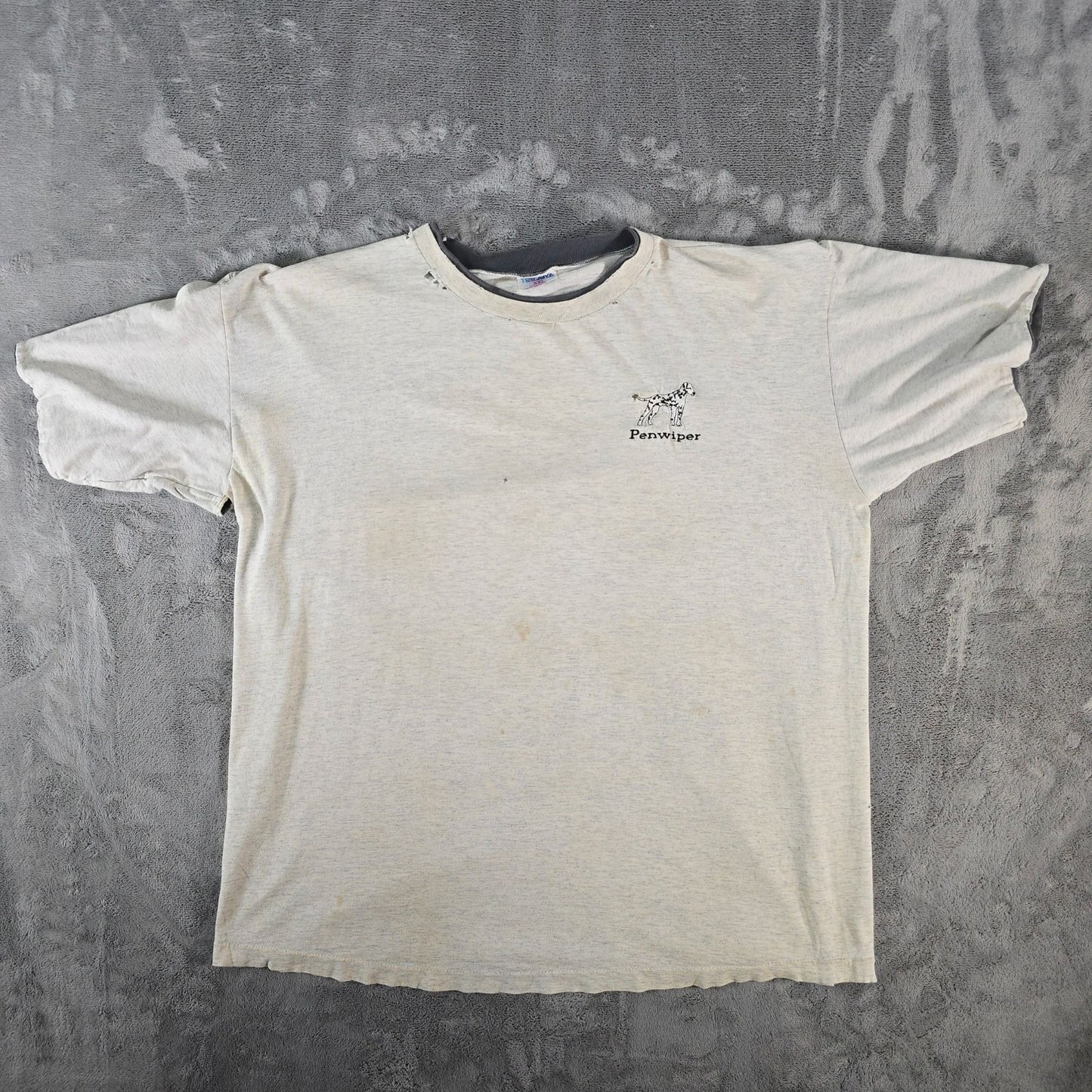 Distressed Vintage 1990s Tee Jays "Penwiper" Embroidered Dalmatian T-Shirt (XXL)