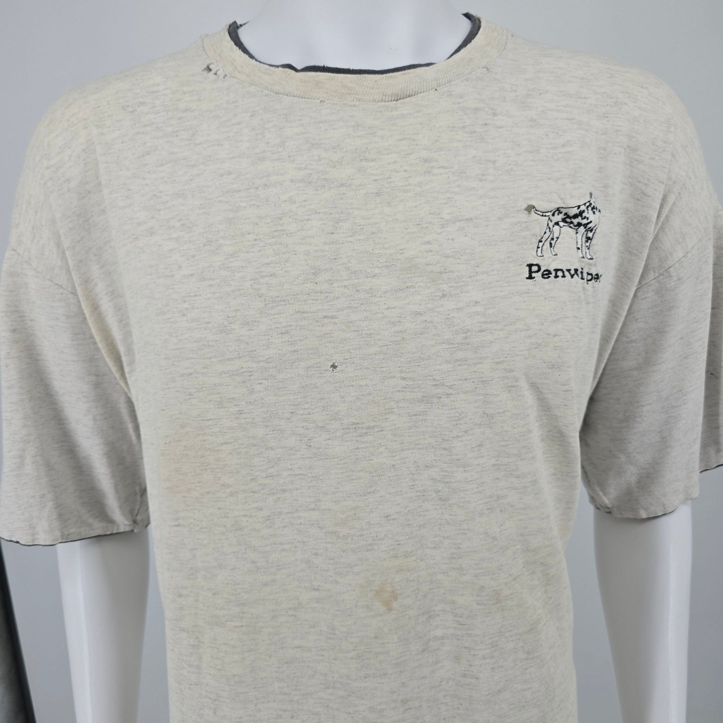 Distressed Vintage 1990s Tee Jays "Penwiper" Embroidered Dalmatian T-Shirt (XXL)