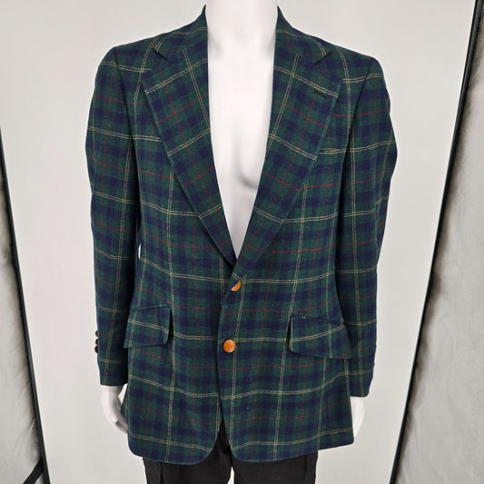 Vintage 1980s Bill Blass for PBM Tartan Wool Plaid Sport Coat (39R)