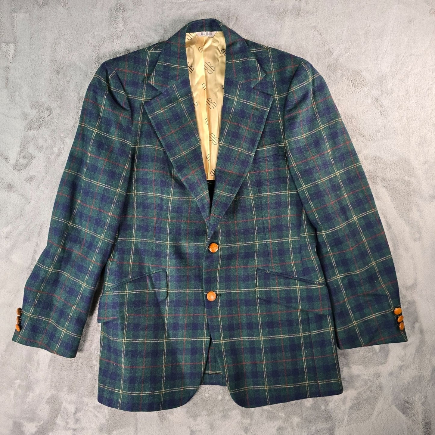 Vintage 1980s Bill Blass for PBM Tartan Wool Plaid Sport Coat (39R)