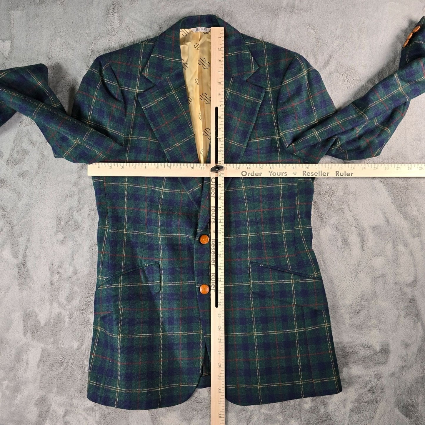 Vintage 1980s Bill Blass for PBM Tartan Wool Plaid Sport Coat (39R)