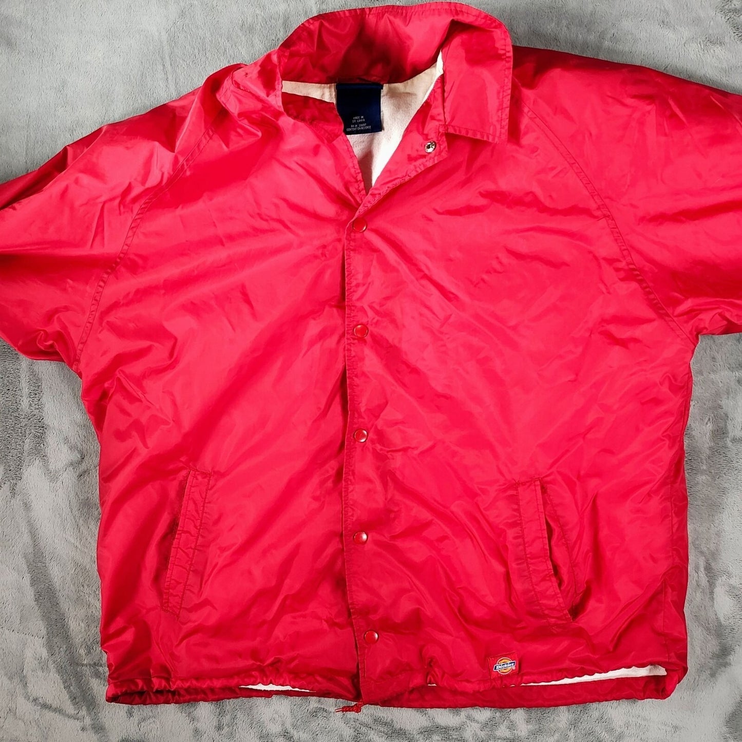 Dickies Men's Red Nylon Cotton-lined  Snap Button Coach Jacket (XL)