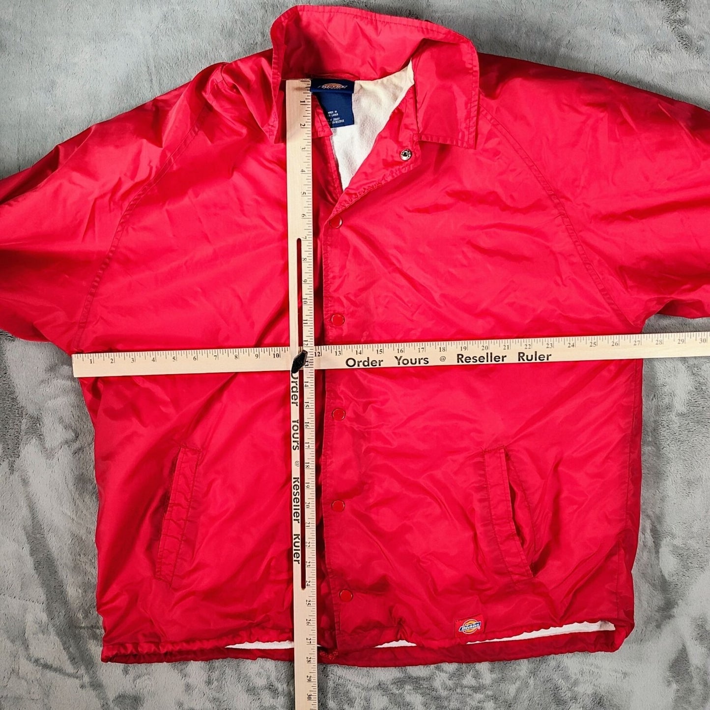 Dickies Men's Red Nylon Cotton-lined  Snap Button Coach Jacket (XL)