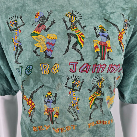 Vintage 1990s Single Stitch "We Be Jammin" Key West Florida Tie-Dye T-Shirt (XL)
