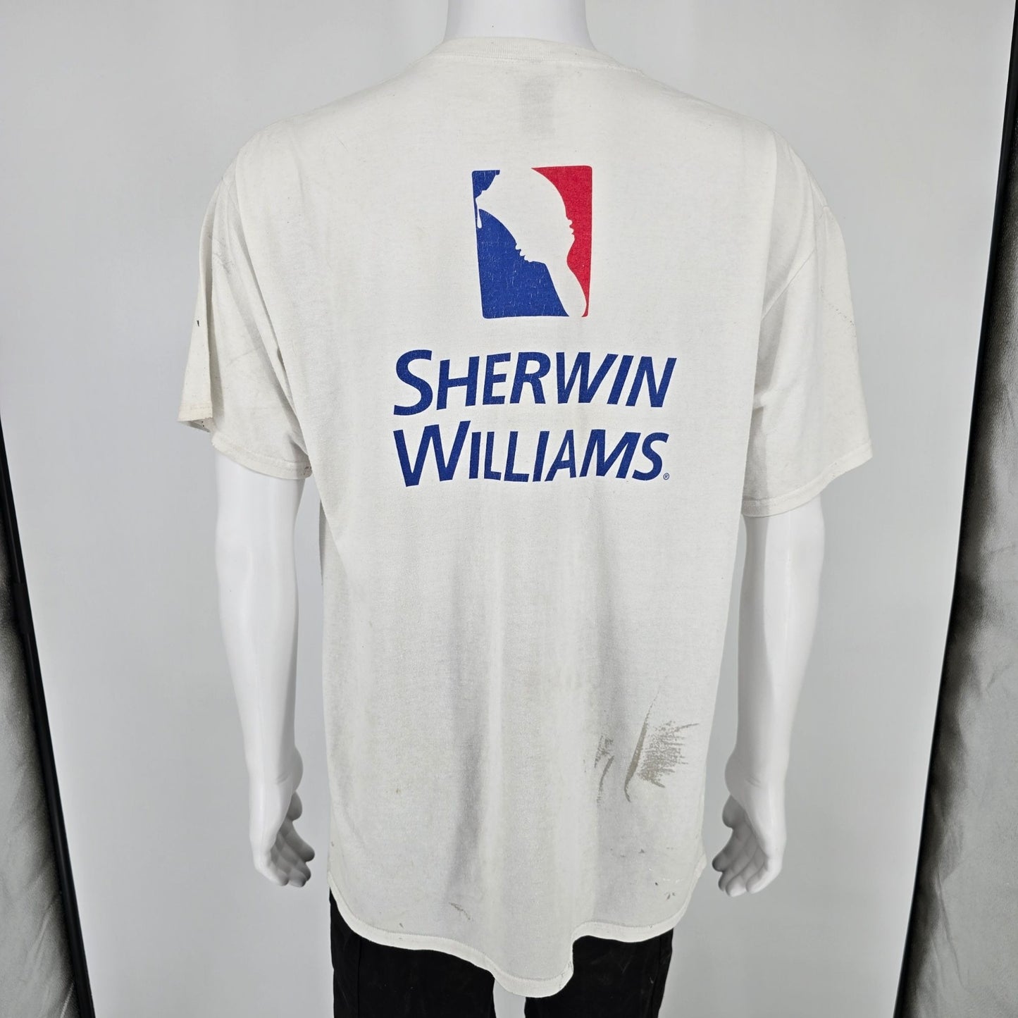 Distressed 2010s Sherwin Williams "Cover the Earth" Paint-Splatter T-Shirt (L/XL)