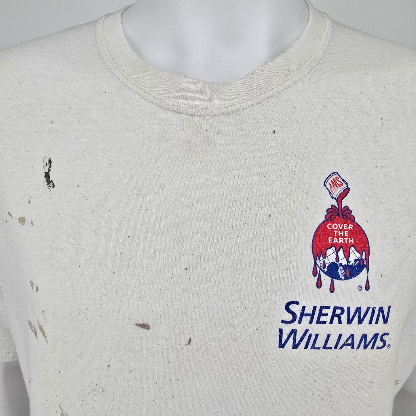 Distressed 2010s Sherwin Williams "Cover the Earth" Paint-Splatter T-Shirt (L/XL)