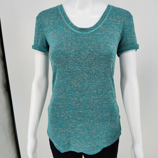 A.N.A A New Approach Womens Stretch Heathered Turquoise Short Sleeve Top (XS/S)