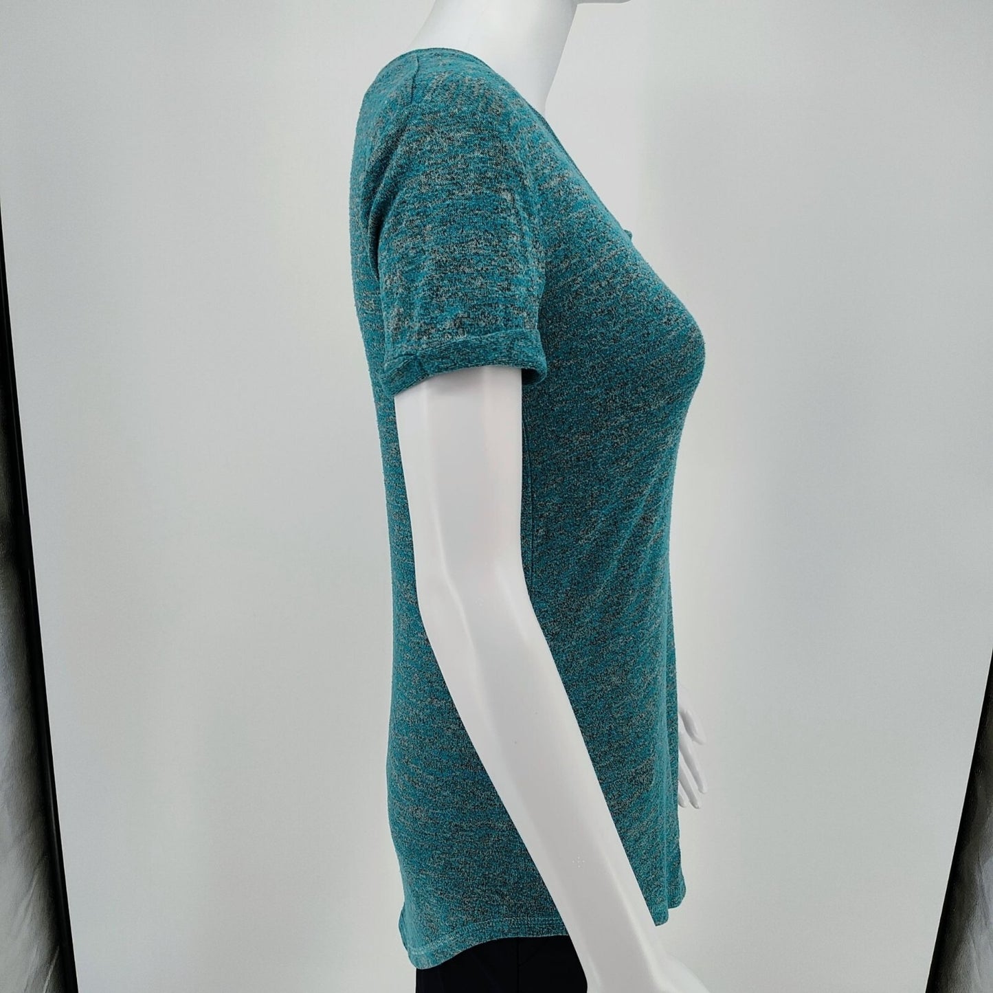 A.N.A A New Approach Womens Stretch Heathered Turquoise Short Sleeve Top (XS/S)