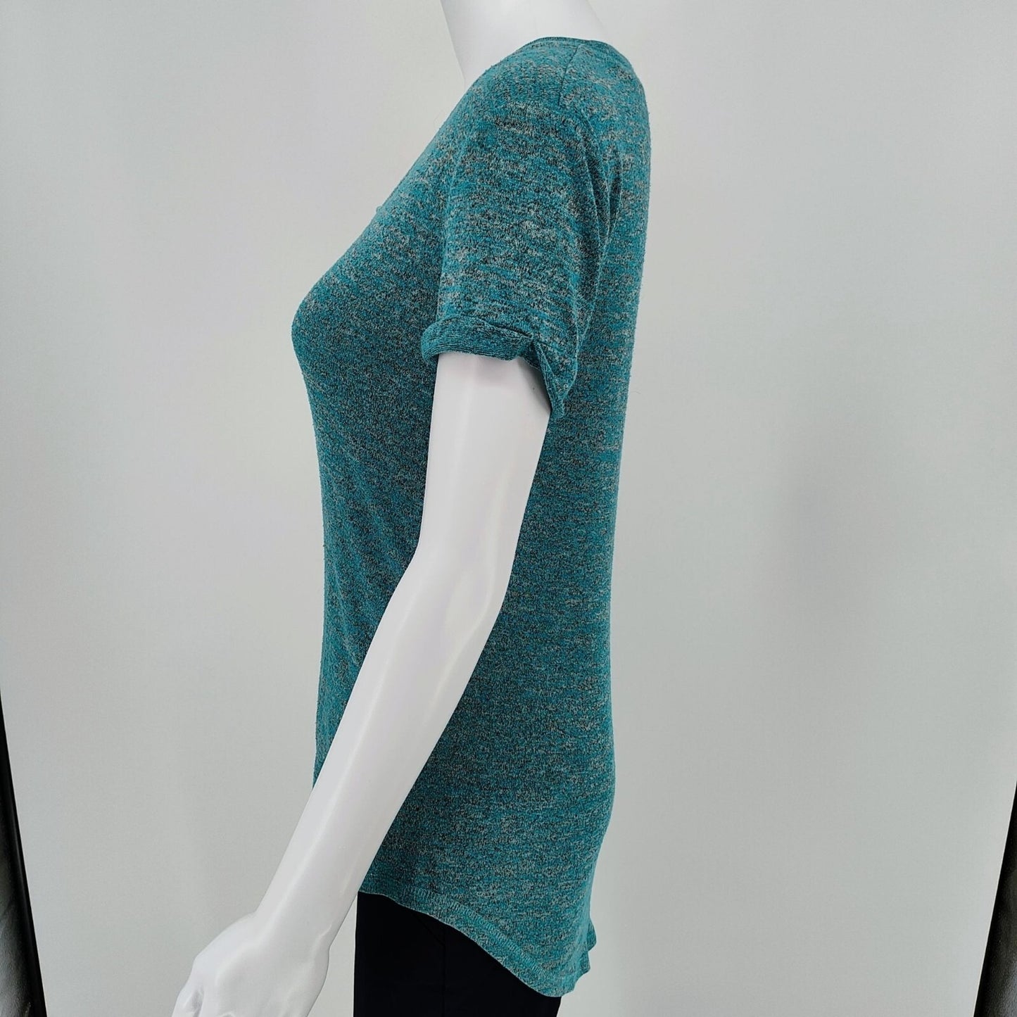 A.N.A A New Approach Womens Stretch Heathered Turquoise Short Sleeve Top (XS/S)