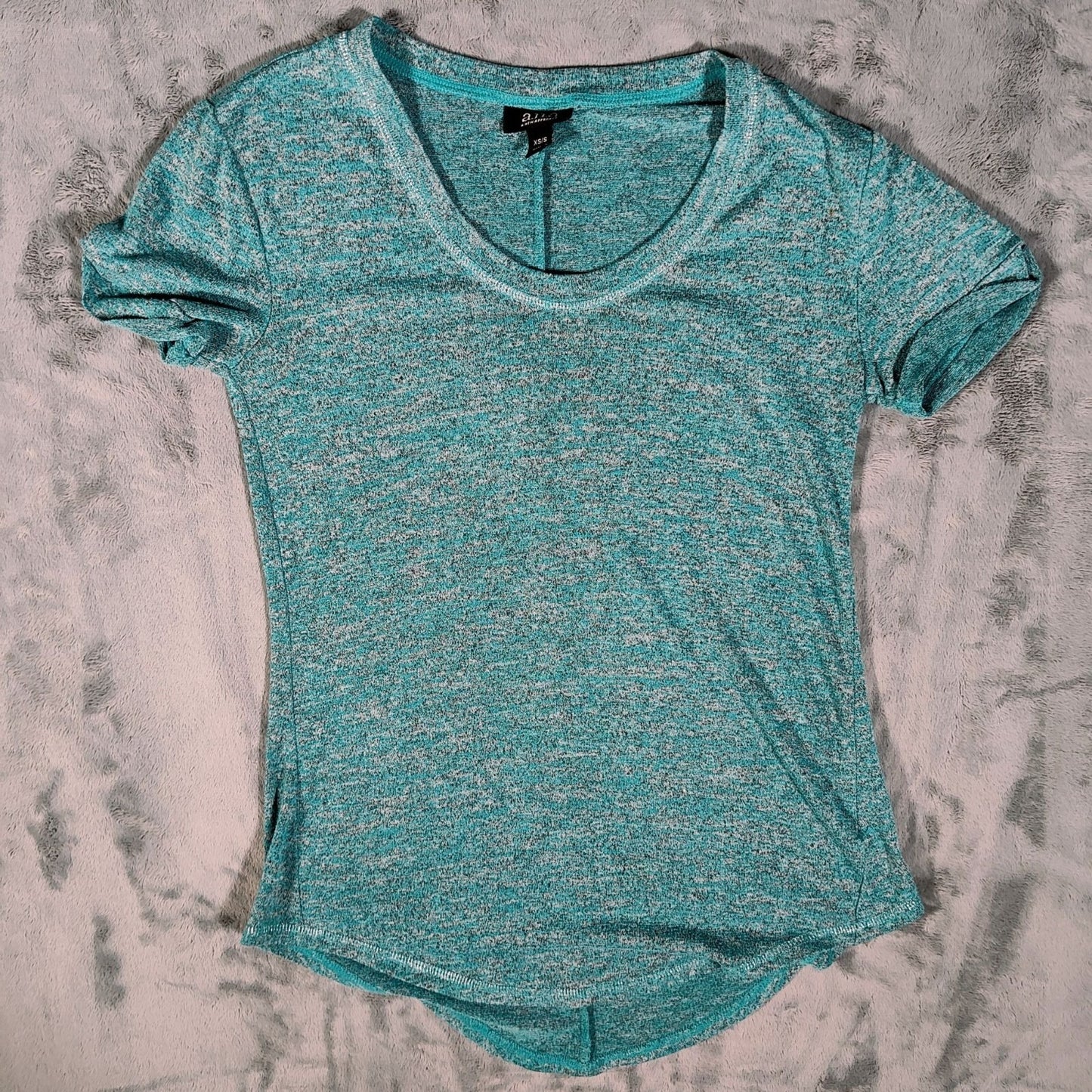 A.N.A A New Approach Womens Stretch Heathered Turquoise Short Sleeve Top (XS/S)