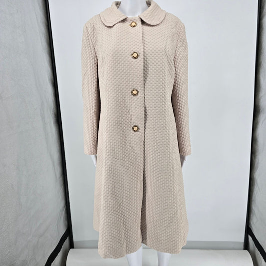 Vintage Early 1970s Alorna Women's Beige Textured A-Line Mod Coat (Large)