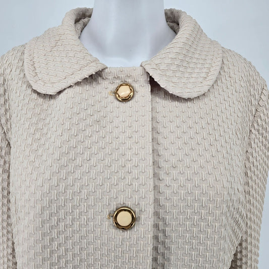 Vintage Early 1970s Alorna Women's Beige Textured A-Line Mod Coat (Large)