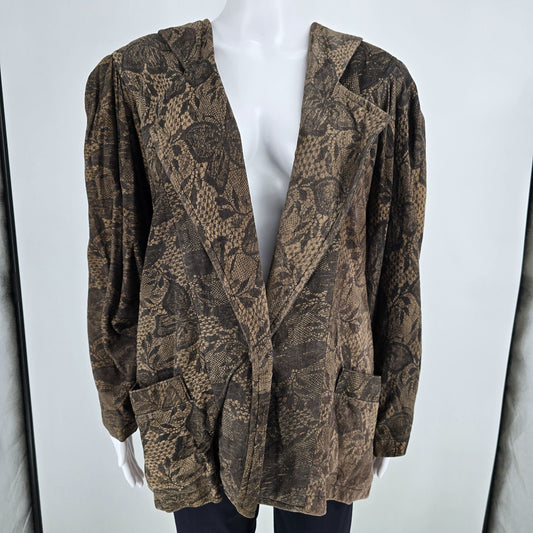 Vintage 1980s Christian Lauren Butterfly Pattern Oversized Blazer Jacket (M)