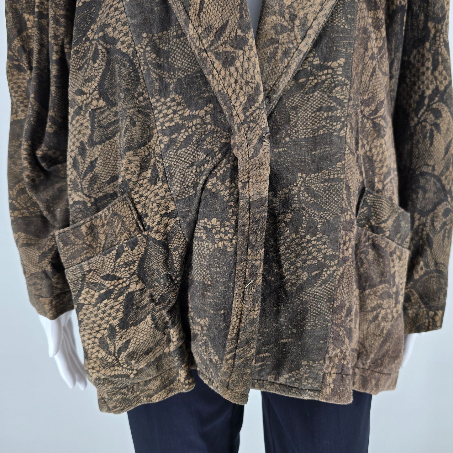 Vintage 1980s Christian Lauren Butterfly Pattern Oversized Blazer Jacket (M)