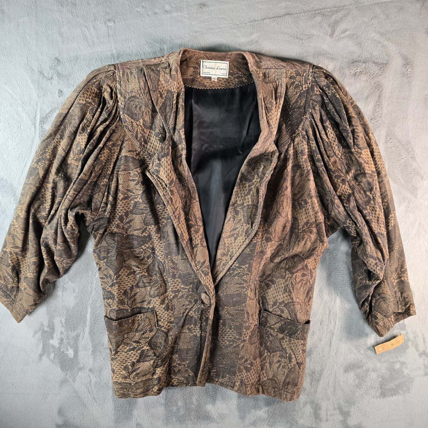 Vintage 1980s Christian Lauren Butterfly Pattern Oversized Blazer Jacket (M)