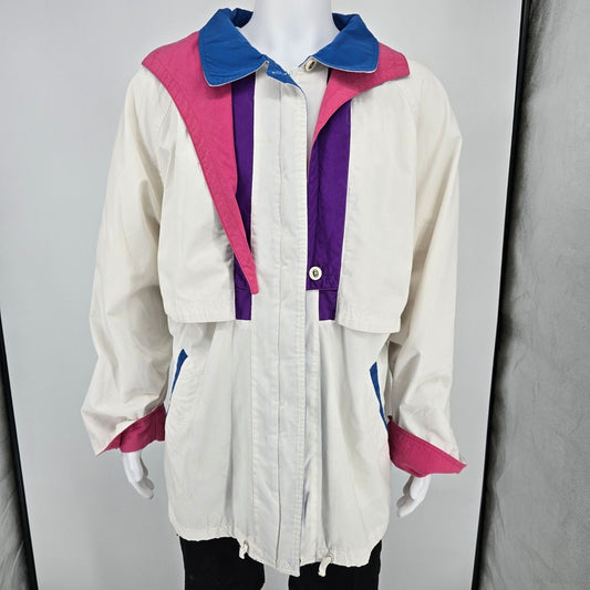 Vintage Late 1980s London Towne White/Pink/Blue/Purple Colorblock Jacket (2X)