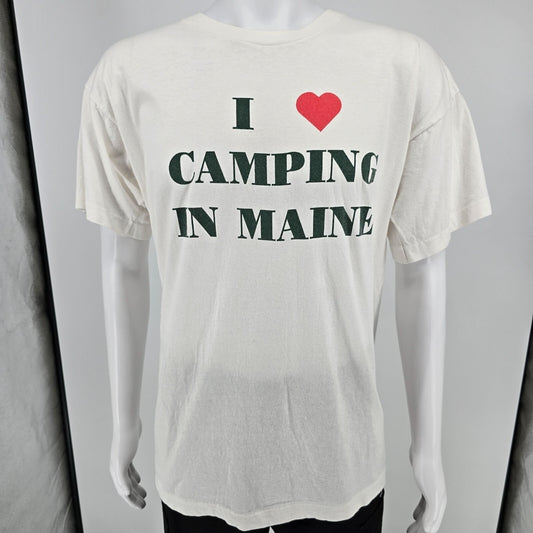 Vintage 1980s Screen Stars "I Love Camping in Maine" White T-Shirt (L/XL)