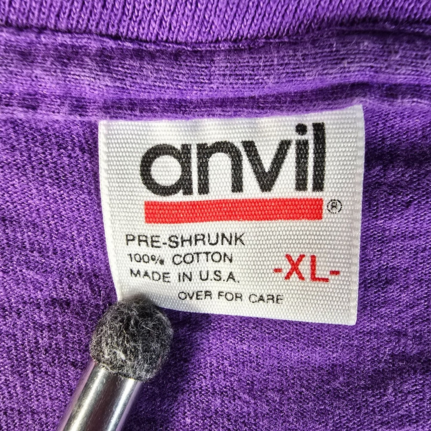Vintage 1990s Stained Anvil Blank Purple V-Neck Single Stitch T-Shirt (XL)