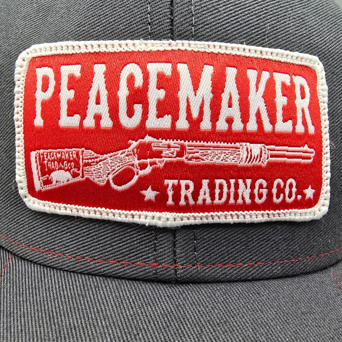 Peacemaker Trading Co. Patch Logo Gray & Red Snapback Richardson Trucker Hat