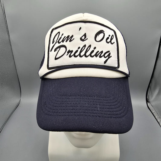 Spirit Halloween Jim's Oil Drilling Navy & White Mesh Back Patch Trucker Hat