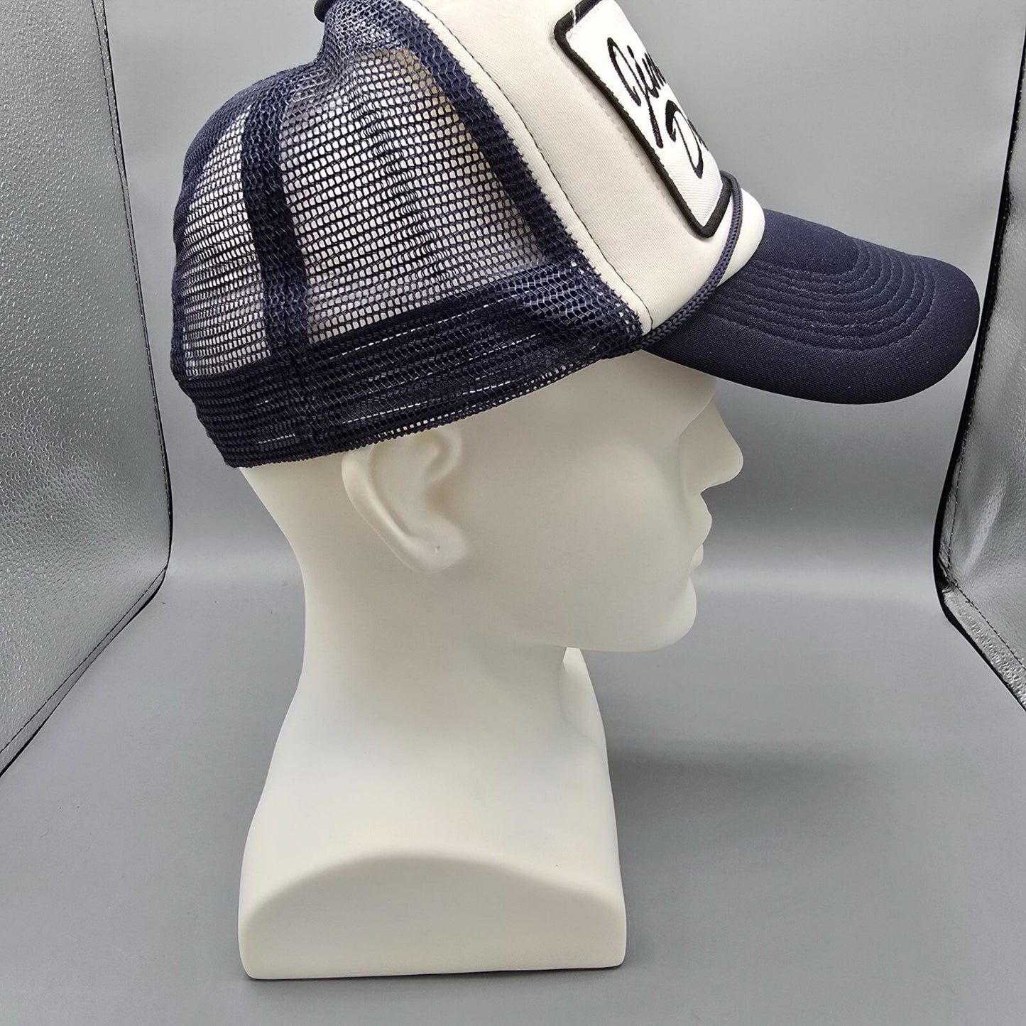 Spirit Halloween Jim's Oil Drilling Navy & White Mesh Back Patch Trucker Hat