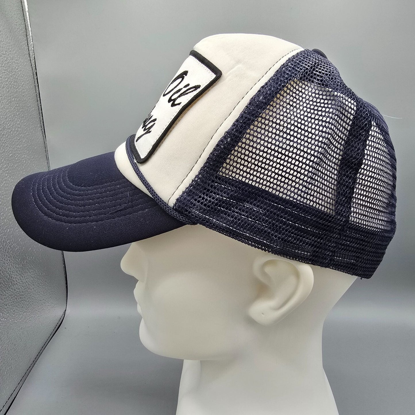 Spirit Halloween Jim's Oil Drilling Navy & White Mesh Back Patch Trucker Hat