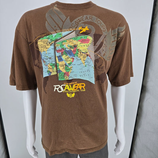 Y2K 2000s Streetwear Rocawear Intercontinental Tour Brown Graphic T-Shirt (XL)