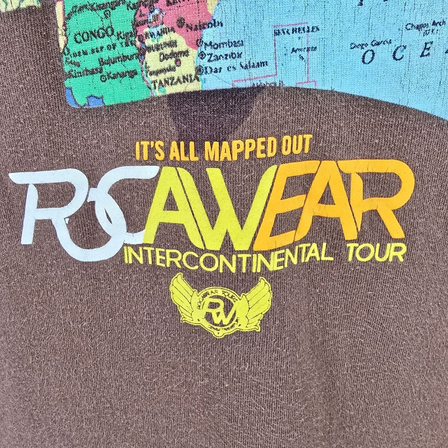 Y2K 2000s Streetwear Rocawear Intercontinental Tour Brown Graphic T-Shirt (XL)