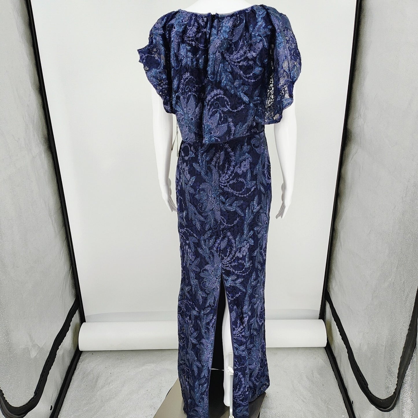 NWT Adrianna Papell Midnight Blue Capelet Long Maxi Dress $249 Retail (Size 4)